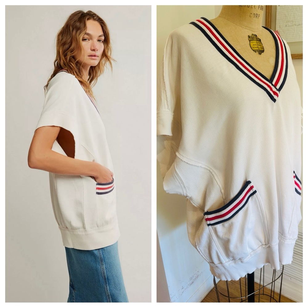 Free People We The Free Oversized Ivy Pullover Vest Top In Ivory/White, Sz Large
